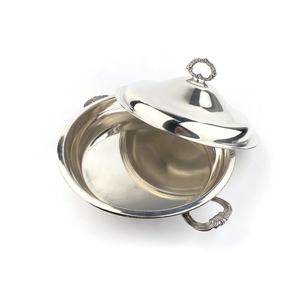 Plat de service vintage plaqué argent, bol à couvercle avec poignées ornées, soupière à pieds avec couvercle, accessoire de vaisselle, buffet à la française - Product Image 1