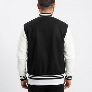 Chaqueta Varsity Retro Americana con Parches, Cuerpo de Lana, Mangas de Cuero de Cordero Genuino, Bordado Chenille, Transpirable e Impermeable al Viento - Product Image 6