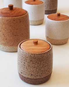 Ceramic Food Storage <b>Jar</b> With Wooden Lid Airtight Minimalist Design Cylinder Shape Handcrafted Kitchen Container - Product Image 4