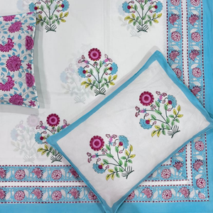 Jaipur Hand Block Printed Floral <b>King</b> <b>Size</b> Bed <b>Sheet</b> Set 100% Cotton 3 Pcs 200TC All Season Eco-Friendly Durable Breathable Home - Product Image 1
