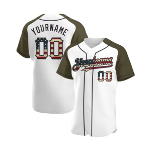 Custom Baseball Jersey Yourteams 00 Flag Print Sublimated Unisex Adult <b>White</b> Olive Short Sleeve Breathable All Seasons - Product Image 1