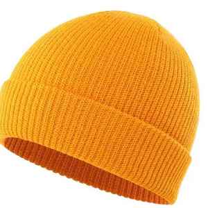 Bonnet tricoté jaune, couleur unie, en acrylique, casquette d'hiver unisexe, couvre-chef décontracté, taille adulte 56-58CM - Product Image 1