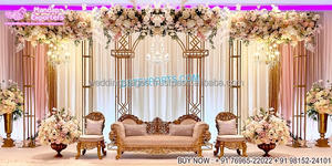 Arche en métal de Style de fenêtre de scène de mariage créative, panneaux en métal de scène de mariage magnifiques supports en métal doré de mariage - Product Image 6