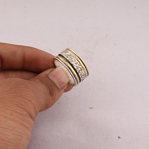 925 Sterling Silver Classic Floral Bezel Setting <b>Spinner</b> <b>Ring</b> Wholesale Two Tone Brass Engraved Spinning Band Unisex Anxiety - Product Image 6