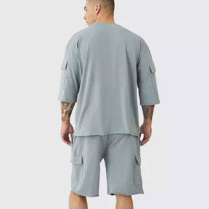 Conjunto de Camiseta de Cuello Redondo con Bolsillos Tipo Cargo, Estilo Casual de Verano, 100% Algodón Tejido, Transpirable, Color Sólido, Superventas 2026 - Product Image 6