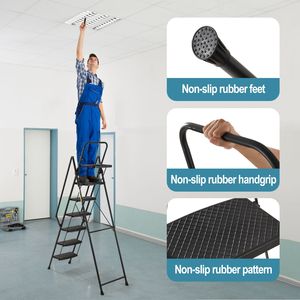 Lightweight Portable Steel Folding <b>Step</b> <b>Stool</b> with Anti-Slip Bandwidth Pedals & Tool Trays for Kitchen Use - Product Image 6