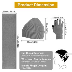 Winter Warm 3Pcs Scarf Hat & <b>Gloves</b> Set Long Neck Beanie Skull Cap Knitted <b>Touch</b> <b>Screen</b> <b>Gloves</b> & Scarf for Winter Sports - Product Image 2