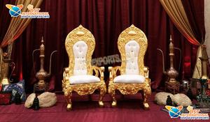 Sillas de trono de plata para novia y novio, sillas de boda con diseño de flores, color blanco - Product Image 3