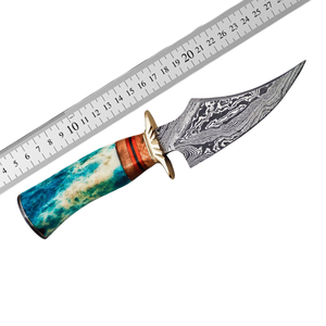 Couteau de chasse et de camping à lame fixe en acier Damas fait main, pointe tombante, manche en résine, vente en gros ODM - Product Image 5