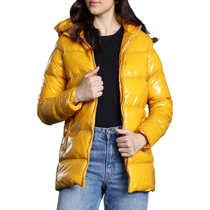 Women's <b>Yellow</b> Quilted Hooded <b>Puffer</b> <b>Jacket</b> With Zipper Closure Full Sleeve Winter Coat - Product Image 3
