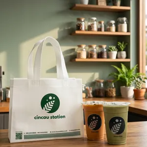 Sac de courses réutilisable en non-tissé avec logo personnalisé imprimé à l'écran et thermosoudé pour l'épicerie, la vente au détail et les cafés - Product Image 3