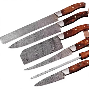 Juego de Cuchillos de Cocina de Acero de Damasco de 5 Piezas con Mango de Madera y Varilla de Afilado - Product Image 6