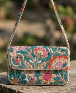 Bolso de Hombro para Mujer con Diseño de Hojas Bordadas y Pedrería, Bolso de Mano Decorativo de Moda, Bolso de Lujo para Fiestas y Bodas - Product Image 3