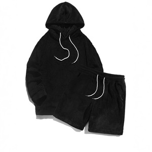 High quality Men's Sherpa <b>Wool</b> Sweat Hoodie and Shorts Set Stylish Two Piece Outfit Perfect For Men's Hoodie and Shorts Set - Product Image 5