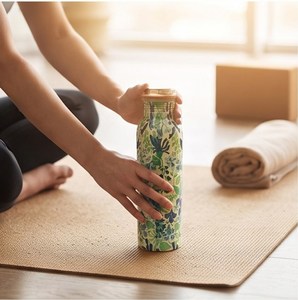 Floral Pattern Copper Screw-On Lid <b>Water</b> <b>Bottle</b> 1000ml Leak Proof Drinkware and Tabletop Use Reasonable Price - Product Image 3