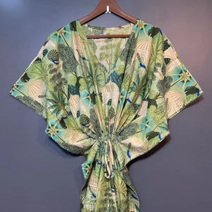 Robe kaftan sans manches en coton à imprimé tropical, décontractée, pour l'été, vêtements de plage pour femmes, vêtements de détente, Naaz Textile - Product Image 1