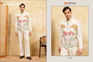 Colección de Conjuntos de Chaqueta de Manga Larga y Pantalón sin Coser de Terciopelo/Seda Khadi con Bordado de Cadena, a la Moda, de Proveedor de Surat - Product Image 3