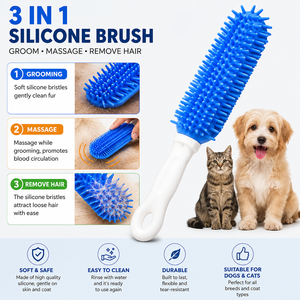 Brosse de toilettage pour animaux de compagnie 3-en-1 en silicone, brosse de bain, de massage et d'épilation pour chiens et chats, fournisseur en gros - Product Image 1