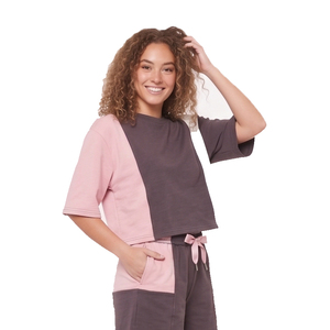 Conjunto de Top Corto y Pantalones Cortos para Mujer, Diseño Color Block, Sin Tirantes, Sin Mangas, Corte Regular, Estilo Casual Urbano, Conjunto de 2 Piezas, Ropa de Verano - Product Image 1