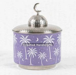 Luxury Purple Crescent Moon Palm Tree Printed Metal Chocolate Dessert Dates <b>Box</b> Jar Container for <b>Ramadan</b> Mubarak Decor <b>Gift</b> - Product Image 3