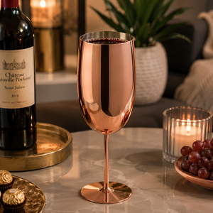 Verre à vin à pied en cuivre poli, élégant gobelet en métal pour vin, champagne, cocktails, événements et cadeaux - Product Image 3
