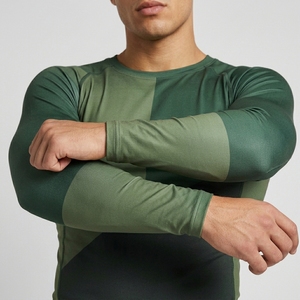 OEM Custom Logo Front Men O-Neck Compression Shirt Long Sleeve Gym Fitness Tight Top Activewear Moisture Wicking T-Shirt - Product Image 3