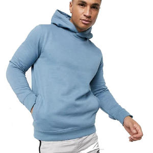 Sweat-shirt à capuche bleu clair pour homme, coupe ajustée, décontracté, en coton tricoté, couleur unie, pour l'automne, avec poche - Product Image 2