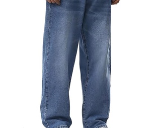Pantalones Vaqueros Clásicos Transpirables para Hombre, de Corte Holgado, Pierna Ancha, Estilo Acampanado, Relaxed Fit, en Denim Azul Lavado a la Piedra - Product Image 3