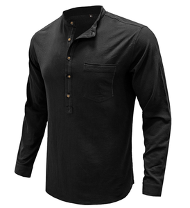 Chemise d'été 2026 pour homme à manches longues, col montant, écologique, séchage rapide, 100 % lin/coton, style hippie, boutonnée, pour la plage - Product Image 3