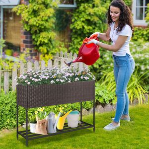 Jardinière surélevée en osier avec étagère de rangement et doublure amovible - Product Image 1