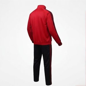 Custom Men's Red Track Jacket And Black Jogger Pant Set Solid Color Sporty Autumn Wear Knitted Polyester Breathable Stand Collar - Product Image 6