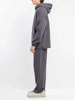 Ensemble de survêtement décontracté deux pièces pour homme, gris foncé délavé, imprimé, en molleton écologique, comprenant un sweat à capuche oversize et un pantalon de survêtement à jambes larges