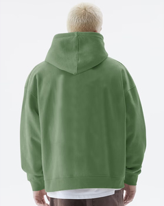 Sweat-shirt à capuche surdimensionné pour homme, vert uni, en polaire, décontracté, avec poches, style tricoté, coupe classique, pour l'automne - Product Image 5