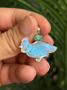 <b>Opal</b> Bird <b>Pendant</b> Earrings With Emerald Bezel Setting Vintage Animal Shape Unisex Jewelry Gift - Product Image 2