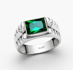 Bague de mariage pour homme en argent sterling 925 avec zircone cubique taille coussin sertie à griffes - Product Image 1