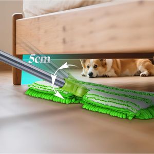 Mop in Microfibra a Doppia Faccia con 4 Panni Riutilizzabili e Lavabili, Mop Piatto per Pulizia a Secco/Umido con Asta di Prolunga per la Pulizia dei Pavimenti - Product Image 2