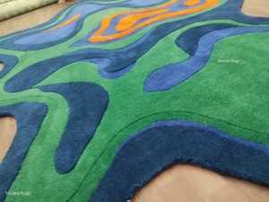 Alfombra de Lana Tufted con Forma Abstracta Personalizada, Azul, Verde, Naranja, Alfombra Moderna Irregular, Alfombra de Diseño Hecha a Mano para Sala de Estar - Product Image 3