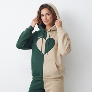 Pullover Women's Oversized <b>Polyester</b> <b>Hoodie</b> Heart Graphic Color Block Kangaroo Pocket Casual Streetwear - Product Image 3