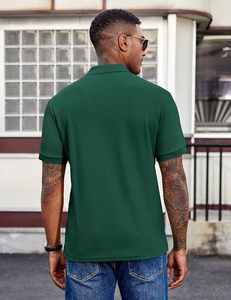 Polo à manches courtes vert pour homme, couleur unie, décontracté, en piqué tricoté respirant, coupe classique, avec boutons - Product Image 6