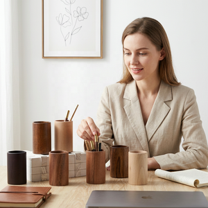 Porte-stylos en bois écologique de qualité supérieure, support à crayons, impression personnalisée, stylos multifonctions pour accessoires de bureau - Product Image 1