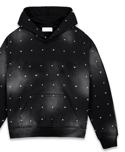 Sweat-shirt à capuche noir pour homme avec imprimé à pois en strass, coupe classique, vêtement décontracté d'automne, matière en polyester tricoté - Product Image 3