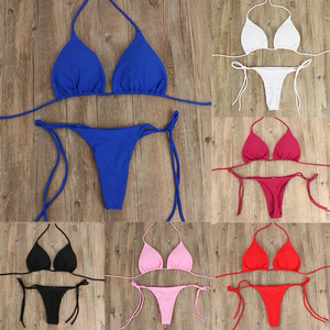 Ensemble de bikini deux pièces pour femmes, couleur unie, haut triangle, bas string, spandex, polyester, maillot de bain, style simple - Product Image 1