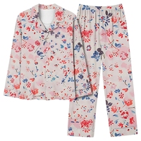 Conjunto de pijamas de algodón estampado para mujer, ropa de dormir informal suave de manga larga con cuello vuelto y largo completo, temporada de primavera