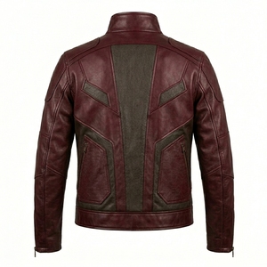 Burgundy Oxblood Asymmetrical Zip <b>Leather</b> <b>Biker</b> <b>Jacket</b> Men Maroon Diagonal Zipper Motorcycle Outerwear Darkry Wholesale - Product Image 2
