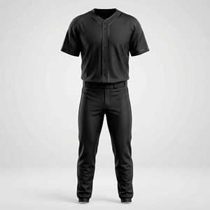 Wholesale Custom Blank Matte Black <b>Baseball</b> Uniform <b>Set</b> Men's Stealth Edition Short Sleeve Button Down Jersey and Pants - Product Image 4
