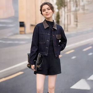 Leather Collar Y2K Streetwear Denim <b>Jacket</b> Steel Donut Button Washed Denim Jean <b>Jackets</b> for Women's for Winter Outerwear - Product Image 3