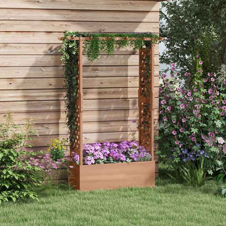 Garden Trellis Planter 70.75\" Wooden Construction with Drainage for Climbing Plants Flower Pots & Planters