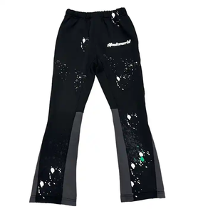 Six Trend Sports High Quality Custom Slim Fit <b>Set</b> Jogger Streetwear Side Panel Men Heavyweight Cotton <b>Paint</b> Splatter Flare - Product Image 3