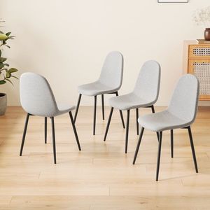 Set di 4 Sedie da Pranzo Moderne con Sedute Imbottite in Lino Beige e Robuste Gambe in Metallo Nero per Tavoli da Cucina e Bar - Product Image 6