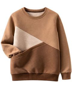 Sweat-shirt en molleton personnalisé pour femme, couleur camel beige clair, blocs de couleurs, coton et polyester, col rond, pull décontracté d'hiver, OEM - Product Image 1